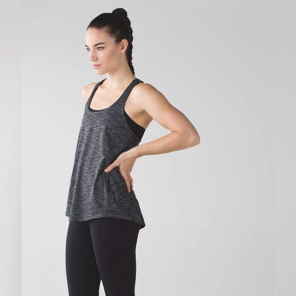 Lululemon Salute The Sun Tie Knot Back Athletic Tank Top Heathered Black Size 4